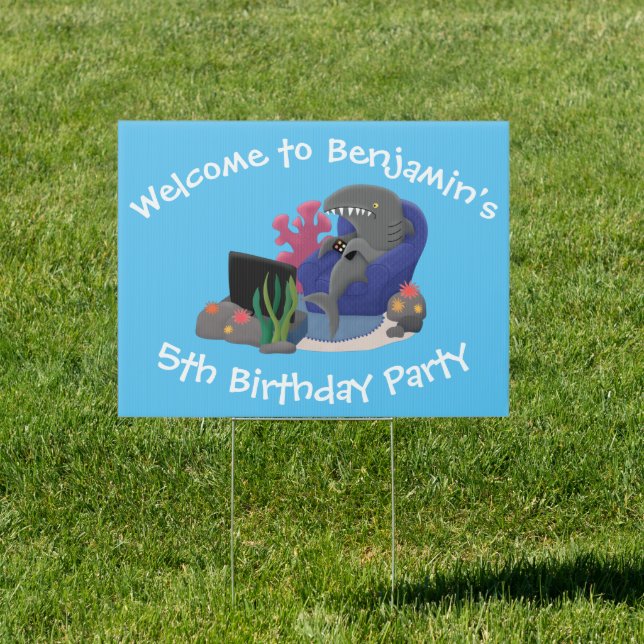 Funny shark watching TV cartoon Sign (Insitu)