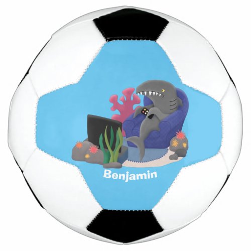 Funny shark watching TV cartoon Soccer Ball