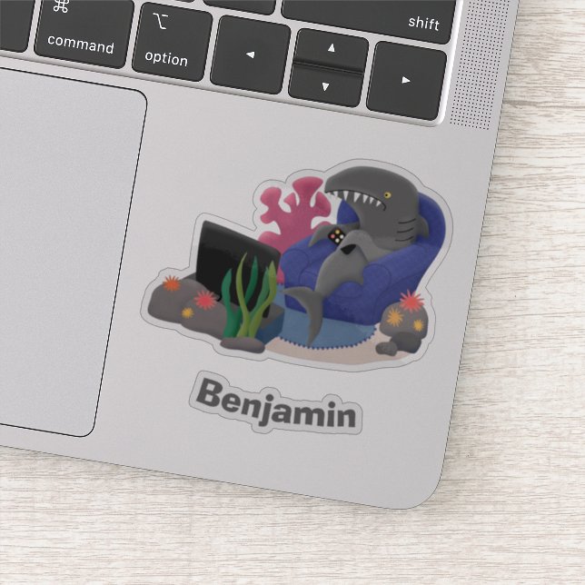 Funny shark watching TV cartoon Sticker (Detail)