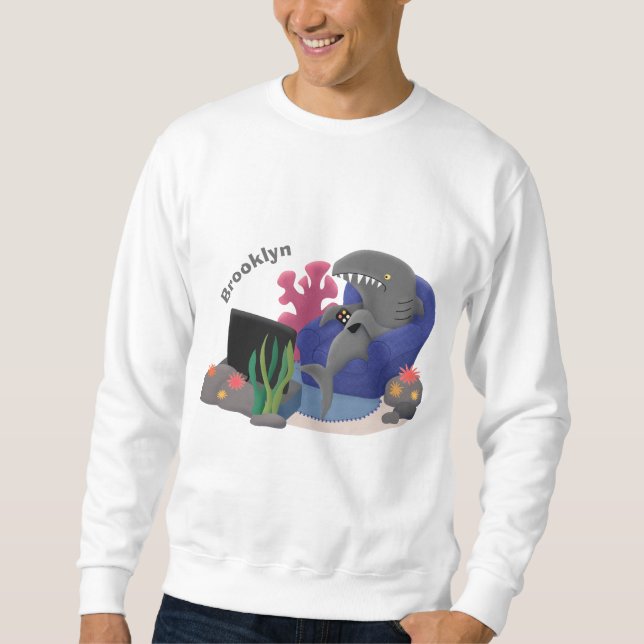 Funny shark watching TV cartoon Sweatshirt (Front)