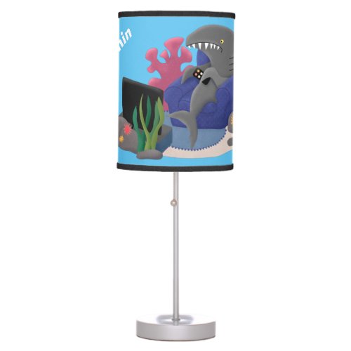 Funny shark watching TV cartoon Table Lamp