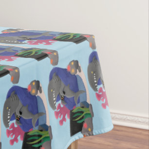 Funny shark watching TV cartoon Tablecloth