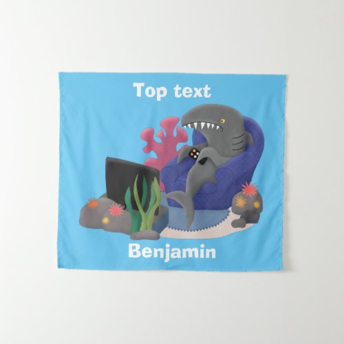 Funny shark watching TV cartoon  Tapestry