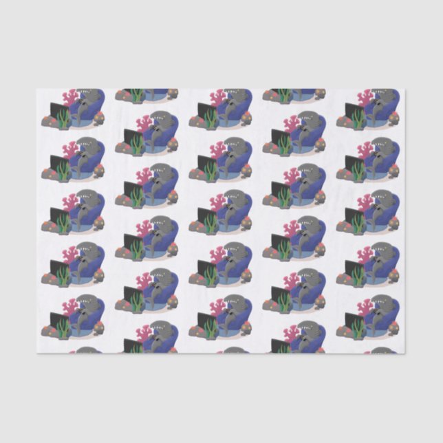 Funny shark watching TV cartoon Tissue Paper (Front)