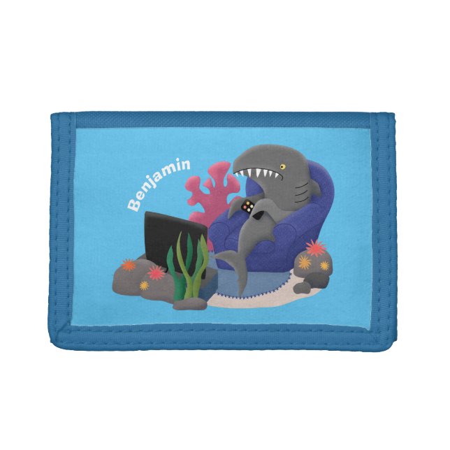 Funny shark watching TV cartoon Trifold Wallet (Front)