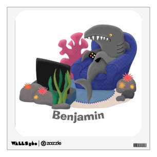 Funny shark watching TV cartoon Wall Decal