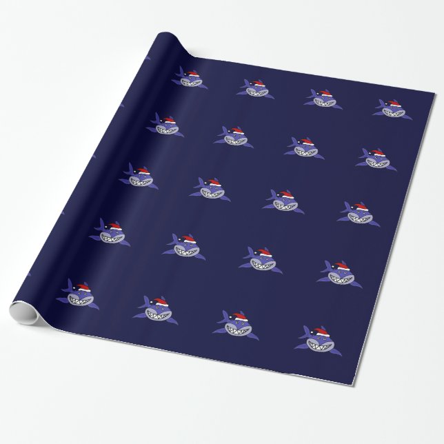Funny Shark Wearing Santa Hat Christmas Wrap Wrapping Paper (Unrolled)