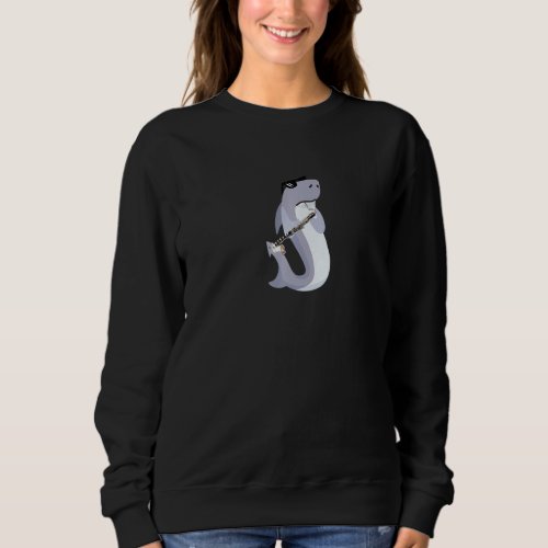 Funny Shark Wearing Sunglasses Playing Bass Clarin Sweatshirt