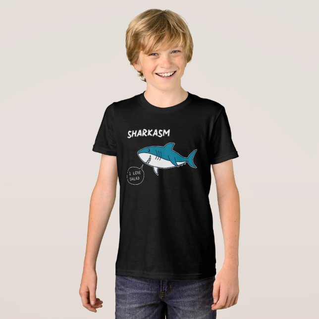 Funny Sharkasm 'I Love Salad' Cartoon T-Shirt Grap Tri-Blend Shirt (Front Full)