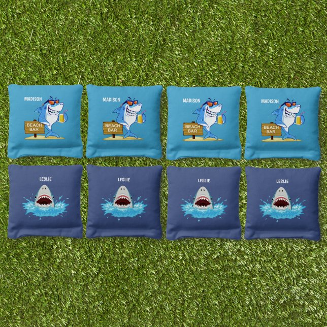 Funny Sharks custom names Cornhole Bags (Set)