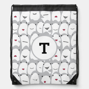 Funny Sharks Monogram Drawstring Backpack