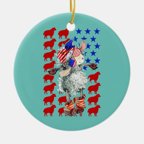 Funny Sheep American Flag Sheep Lover Patriotic Ceramic Ornament