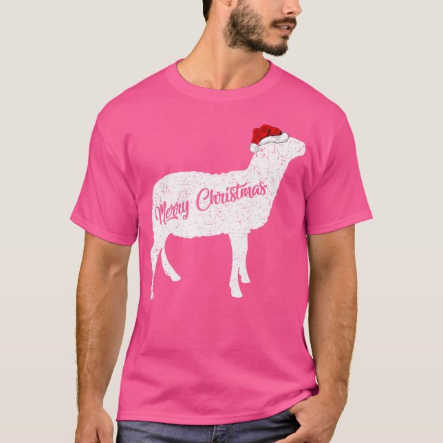 Funny Sheep Animal Lover Xmas Santa Hat Sheep Chri T-Shirt (Front)