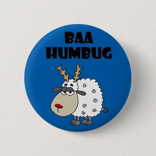 Funny Sheep Bah Humbug Christmas Pun Cartoon Button (Front)