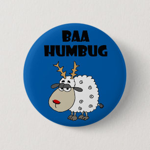 Funny Sheep Bah Humbug Christmas Pun Cartoon Button