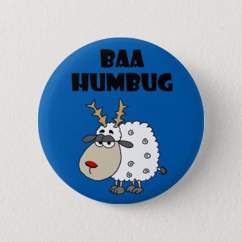 Funny Sheep Bah Humbug Christmas Pun Cartoon Button by ChristmasSmiles at Zazzle