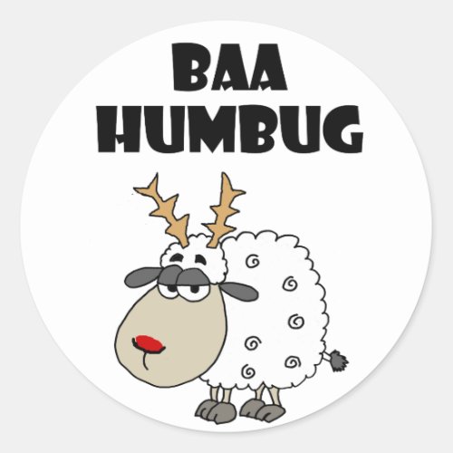 Funny Sheep Bah Humbug Christmas Pun Cartoon Classic Round Sticker