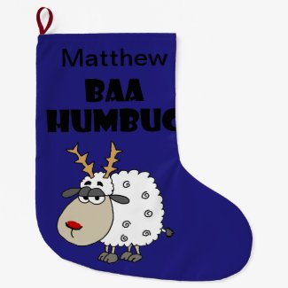 Funny Sheep Bah Humbug Christmas Pun Cartoon Large Christmas Stocking