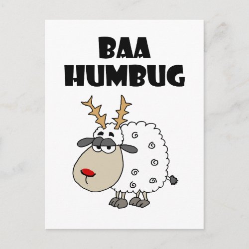 Funny Sheep Bah Humbug Christmas Pun Cartoon Postcard
