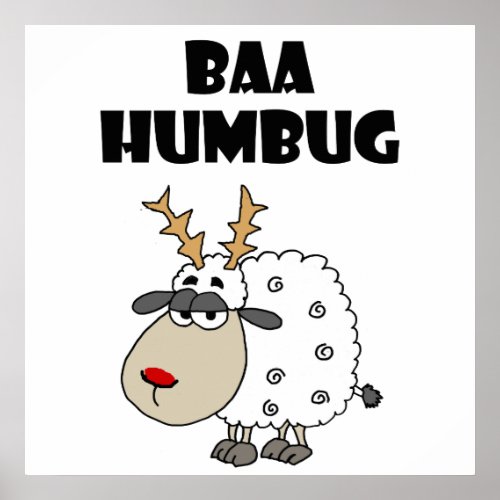 Funny Sheep Bah Humbug Christmas Pun Cartoon Poster