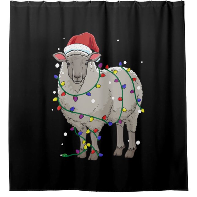 Funny Sheep Christmas | Santa Claus Gift Shower Curtain (Front)