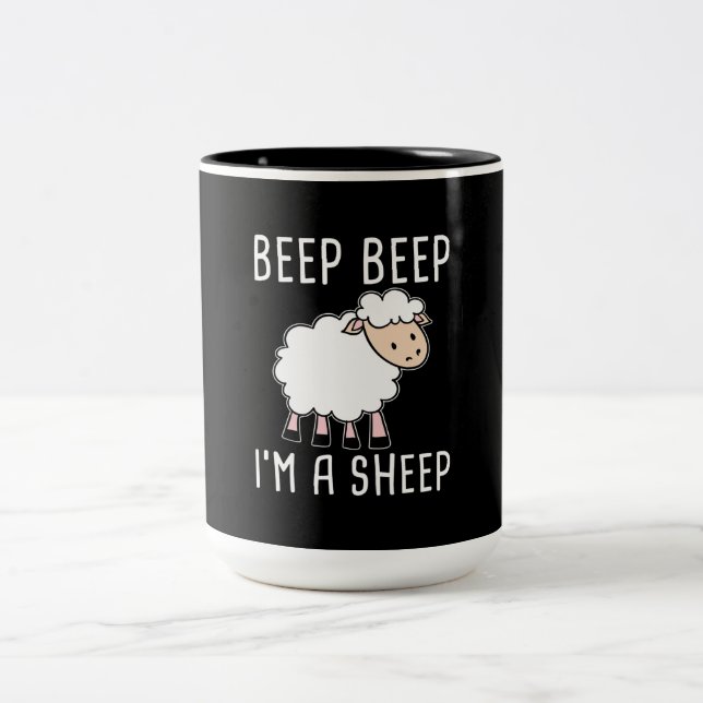 Funny Sheep Design for Farmers and Sheep Lovers Two-Tone Coffee Mug (Center)