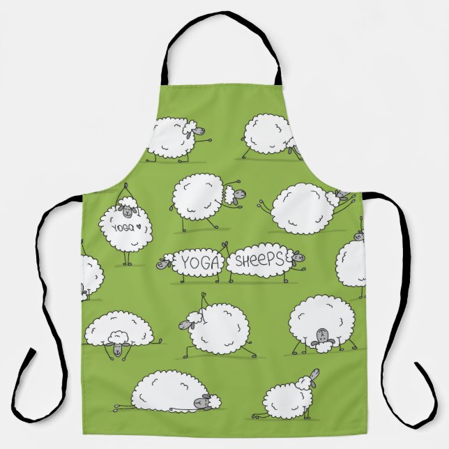 Funny sheep doing yoga, sketch apron (Front)