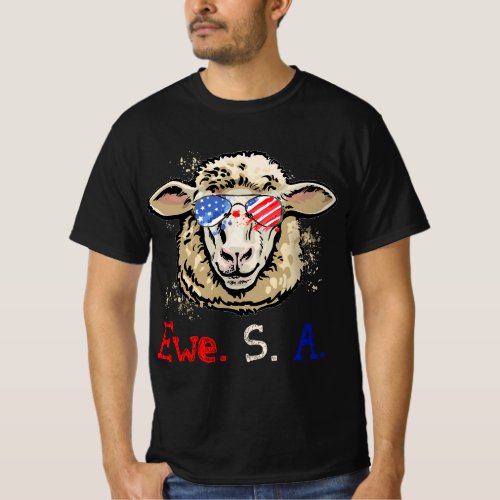 Funny Sheep Ewe S A USA Flag Sunglasses Farm T_Shirt