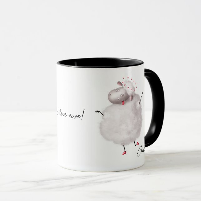 Funny Sheep I Love Ewe Heart Personalized Name Mug (Front Right)