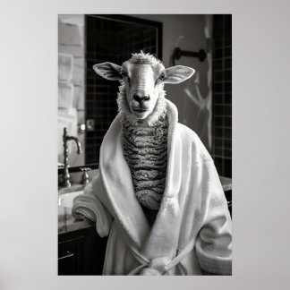 Funny Sheep in Bathrobe Print Quirky Bathroom