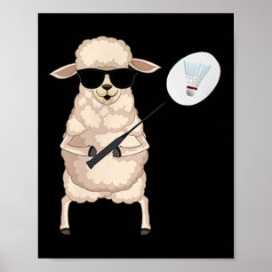 Funny Sheep Lamb Wearing Sungles Playing Badminton Poster