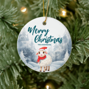 Funny Sheep Lamp Merry Xmas tree snow Holiday pa Ceramic Ornament