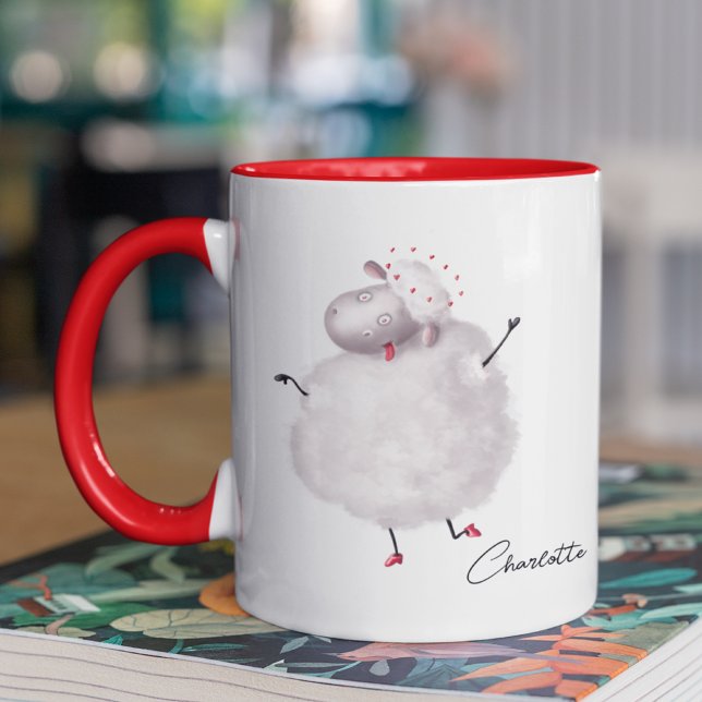 Funny Sheep Love Heart Personalized Name Mug (Creator Uploaded)