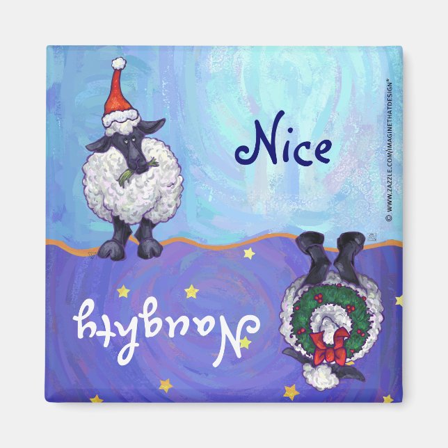 Funny Sheep Naughty Nice Holiday Magnet (Front)