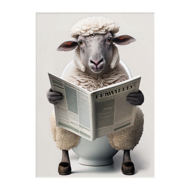 Funny Sheep on Bathroom Toilet Barnyard Animals  Acrylic Print (Front)