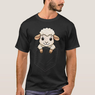 Funny Sheep Peeking in Pocket Lamb Farm Animal Lov T-Shirt
