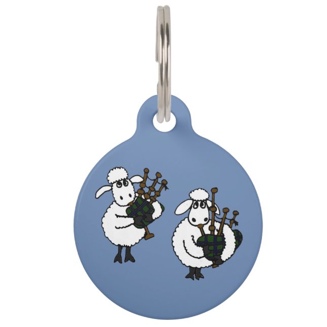 Funny Sheep Playing Bagpipes Music Pet ID Tag (Front)