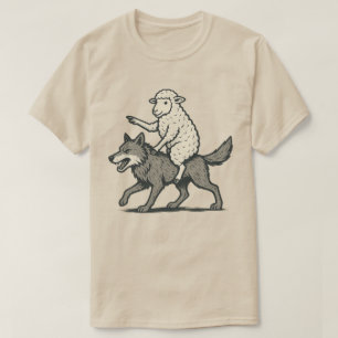 Funny Sheep Riding Wolf   Unique Vintage Animal  T-Shirt