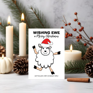 Funny Sheep Santa Wishing Ewe Merry Christmas Holiday Card