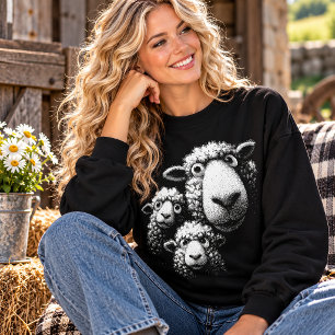 Funny Sheep Trio Wide Eyed Farm Animal Humor Sweatshirt