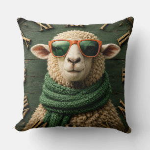Funny Sheep with Sunglasses Farmhouse Rustic Count Throw Pillow