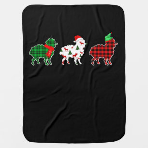 Funny Sheep Xmas Tree Lights Red Plaid Gift Baby Blanket