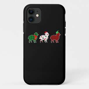 Funny Sheep Xmas Tree Lights Red Plaid Gift iPhone 11 Case