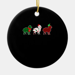 Funny Sheep Xmas Tree Lights Red Plaid Gift Ceramic Ornament
