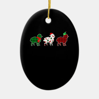Funny Sheep Xmas Tree Lights | Red Plaid Gift Ceramic Ornament