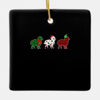 Funny Sheep Xmas Tree Lights | Red Plaid Gift Ceramic Ornament