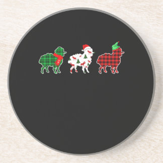 Funny Sheep Xmas Tree Lights | Red Plaid Gift Coaster