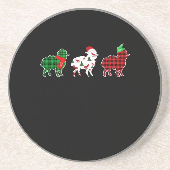 Funny Sheep Xmas Tree Lights | Red Plaid Gift Coaster (Front)