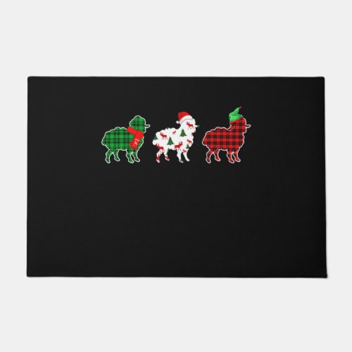 Funny Sheep Xmas Tree Lights  Red Plaid Gift Doormat
