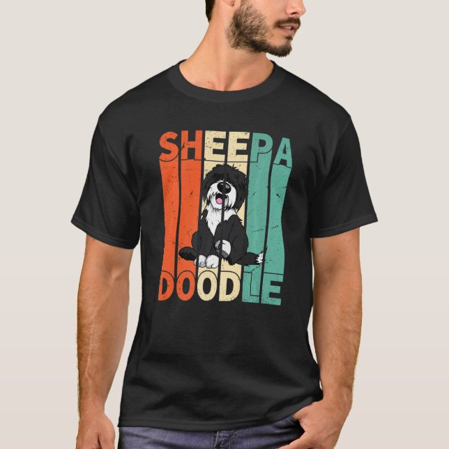 Funny Sheepadoodle Black Poodle Retro Doodle T-Shirt (Front)